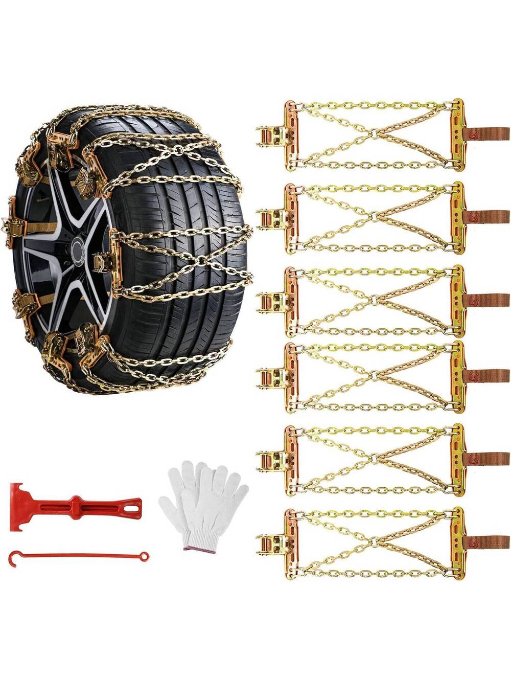 Qoosea Universal Heavy-Duty Snow Tire Chains, 6-Piece